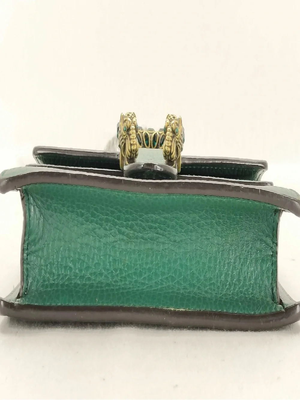 Gucci Green Leather Bag with Gold-Tone Jeweled Dionysus